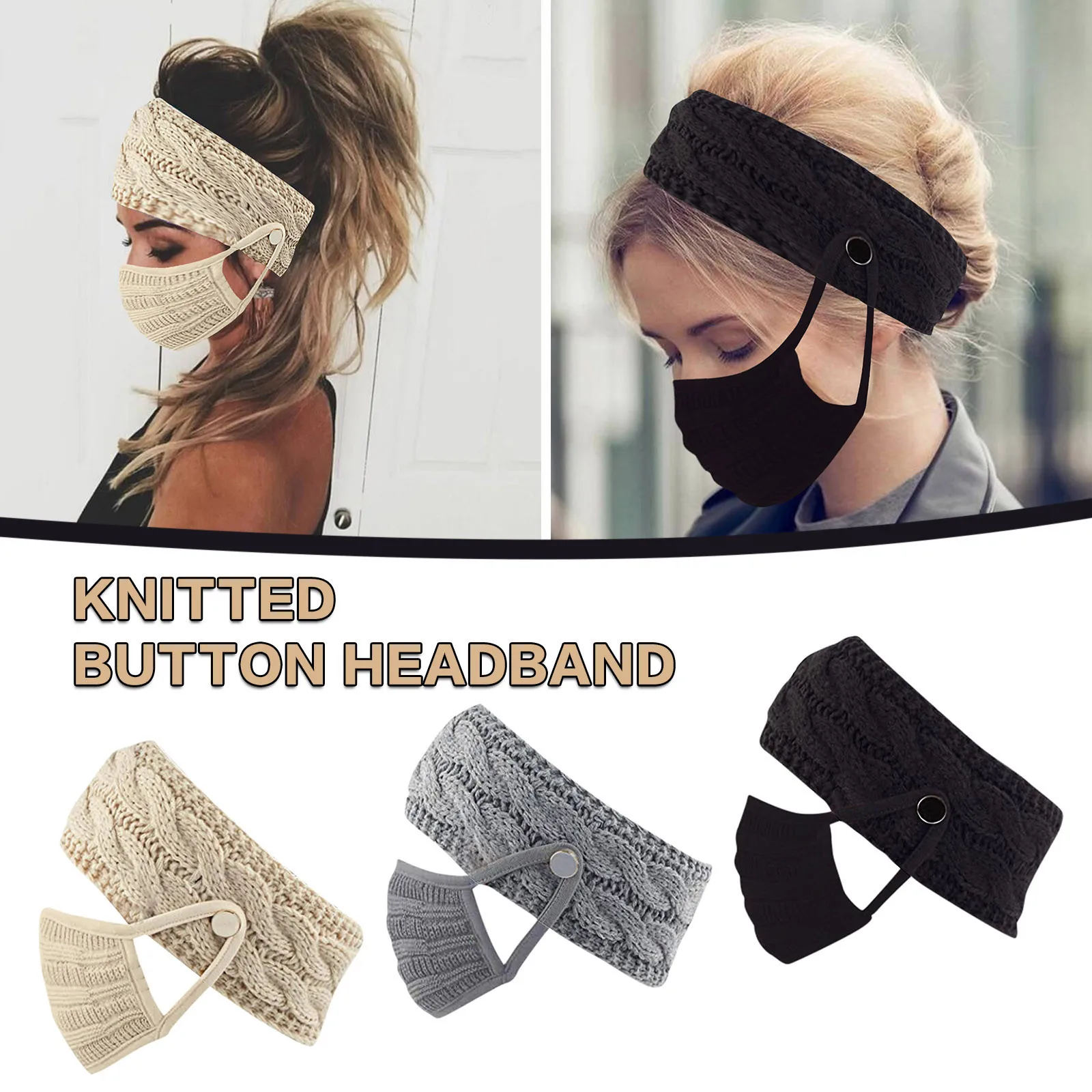 

Winter Button Headband Mask Washable Reusable Face Mask маска для лиа Knitted Protection With Ear warmer Christmas Gift Mask